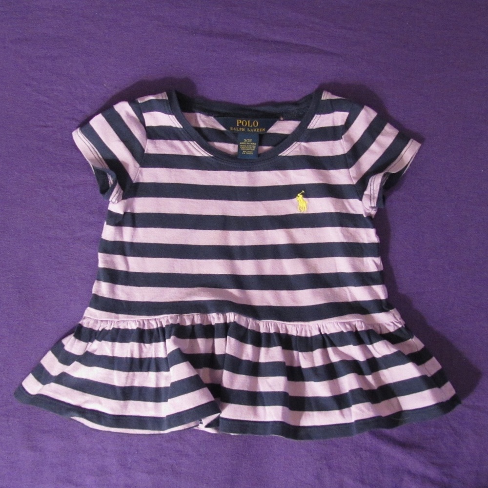 Ralph Lauren Purple Navy Blue Stripe Peplum Tee 3T